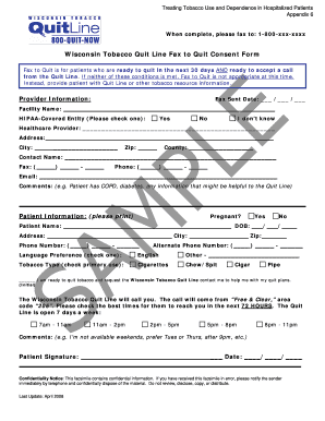 Wisconsin Tobacco Quit Line Fax to Quit Consent Form Ctri Wisc