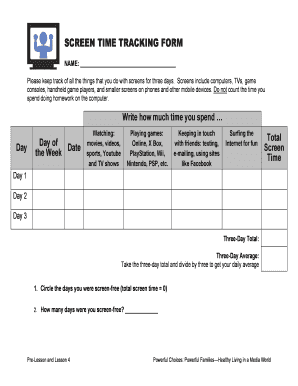 Screen Time Chart Template  Form