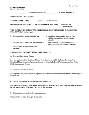 Special Education Evaluation Report Sample  Form