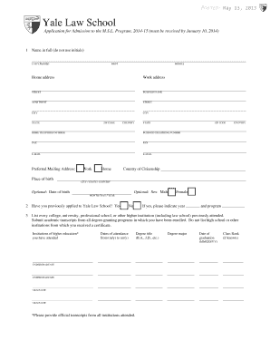  the M S L Application Form Yale Law School Law Yale 2014