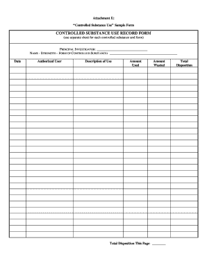 Printable Controlled Substance Log  Form