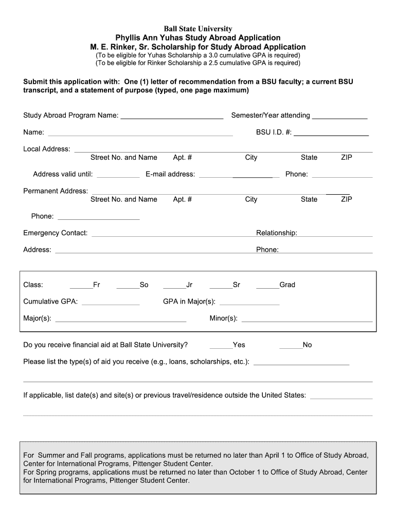 Ball State Application  Form