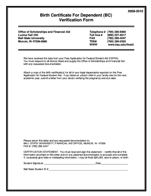 Birth Certificate of Dependents  Form