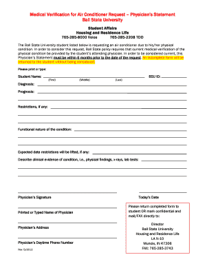  Medical Verification Form Ball State University 2012