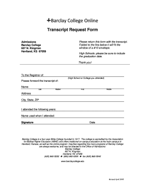 Transcript Request Form Barclay College Barclaycollege