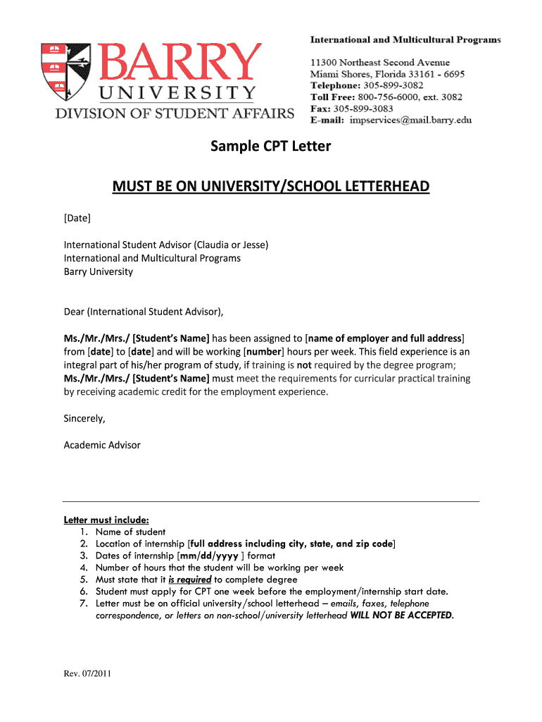 Barry University Acceptance to the University Letter  Form