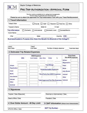 PRE TRIP AUTHORIZATION APPROVAL FORM