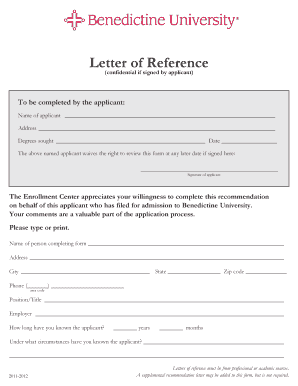 A Letter of Recommendation Benedictine University Ben  Form
