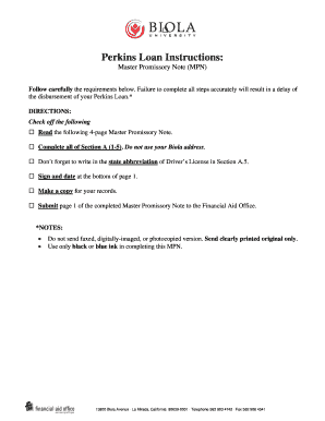 Master Promissory Note Federal Perkins Loan Biola Form