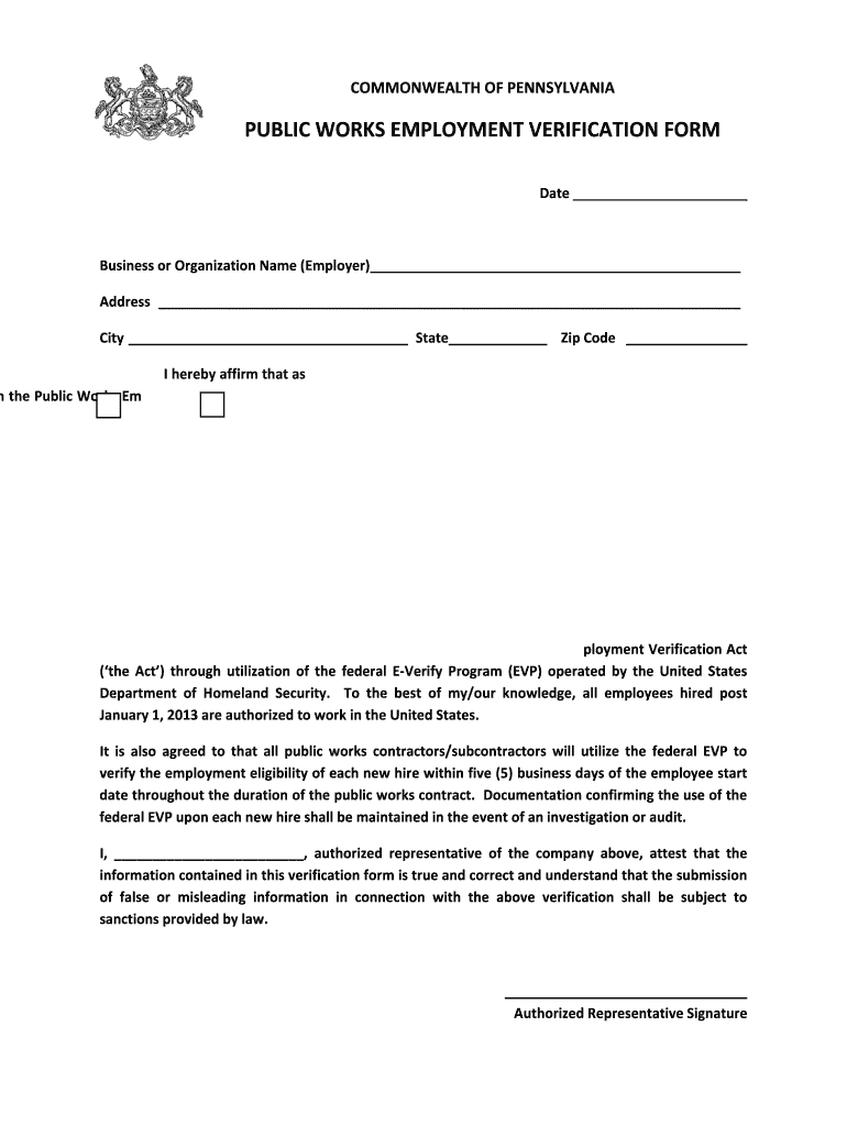 Public Works Employment Verification Form