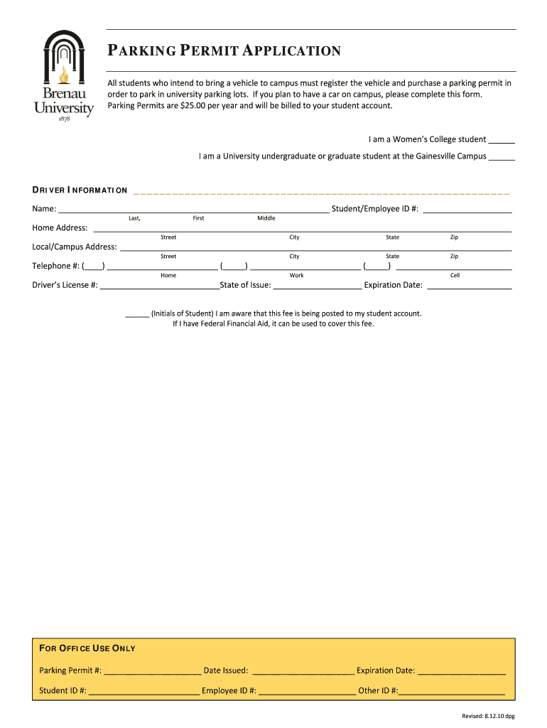  Parking Permit Application PDF Intranet Brenau University Intranet Brenau 2010-2024