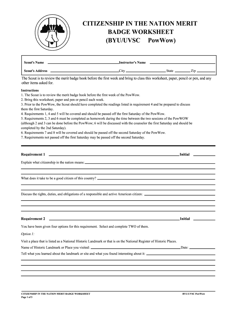 Citizenship in the Nation Worksheet  Form