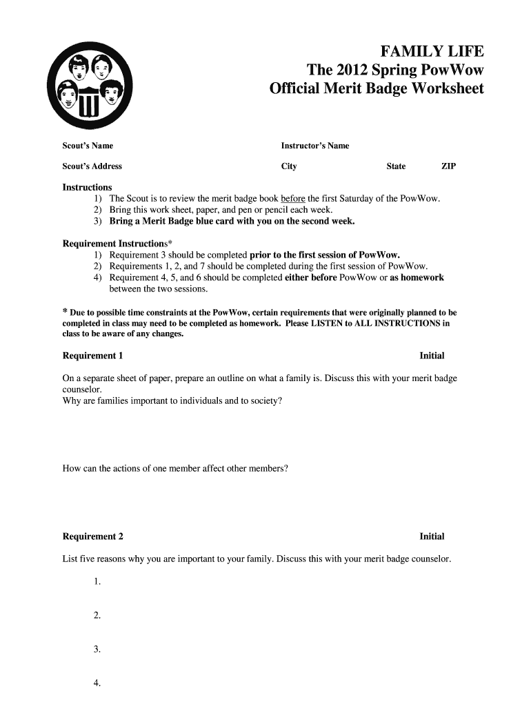 Family Life Merit Badge Answers PDF  Form