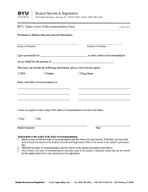 BYU Idaho Letter of Recommendation Form