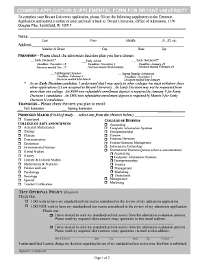 Bryant University Supplement Form
