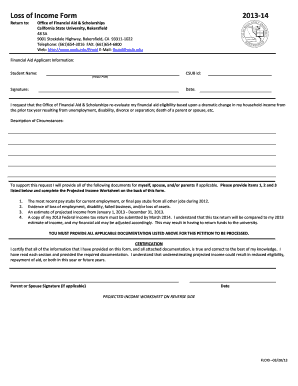 Csub Loss of Income Form