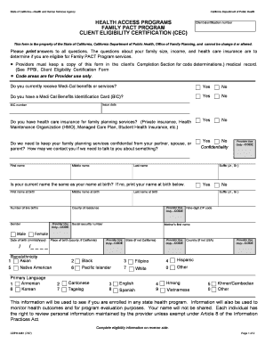 Health Access Programs Family Pact Program Client Eligibility Certification Form