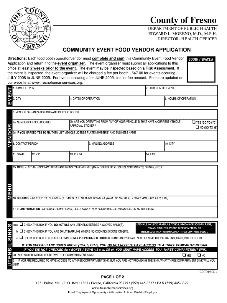 Fresno County Food Vendor Application  Form