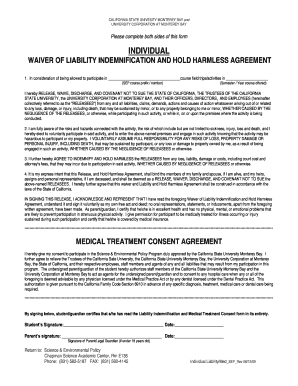 Individual Liability Waiver &amp; Medical Treatment Consent Form
