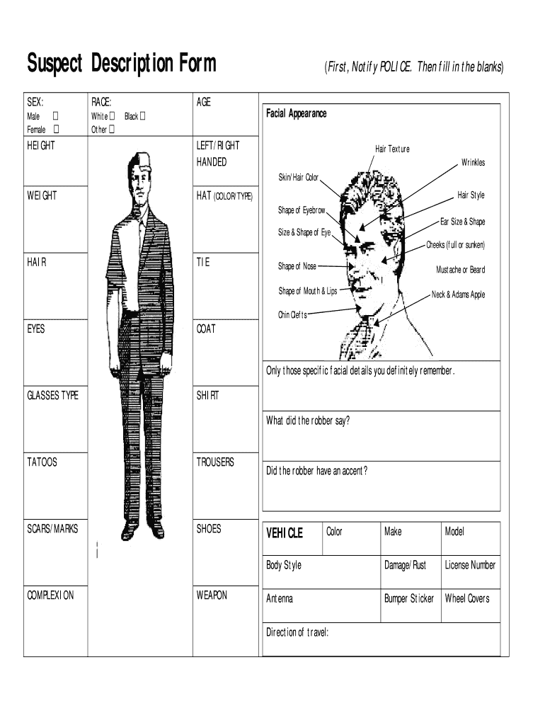 Robbery Description Form