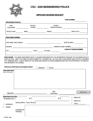 San Bernardino Impounded Vehicle  Form