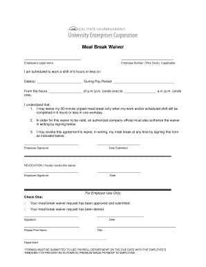 Meal Waiver Form California