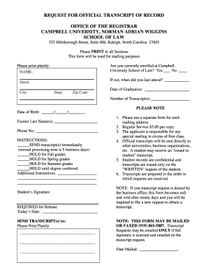 Transcript Request Campbell University School of Law Form