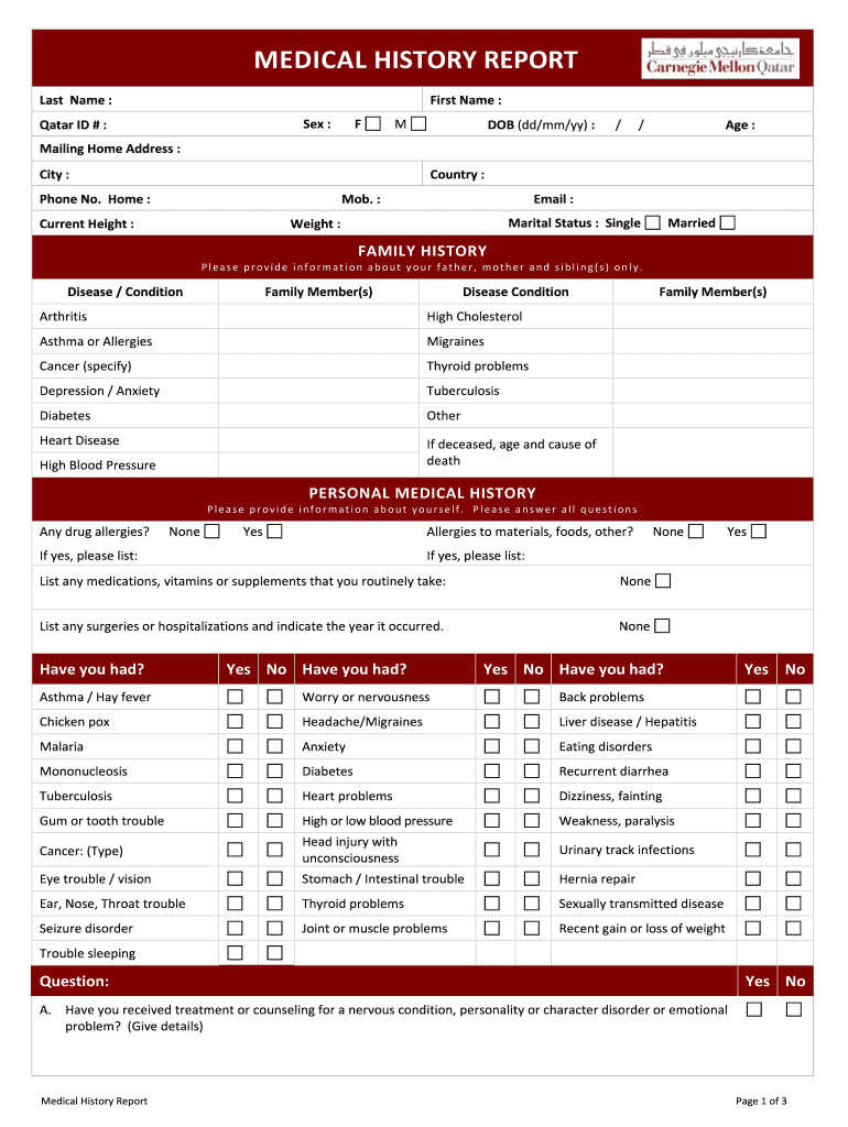 Qatar Medical Test Report  Form