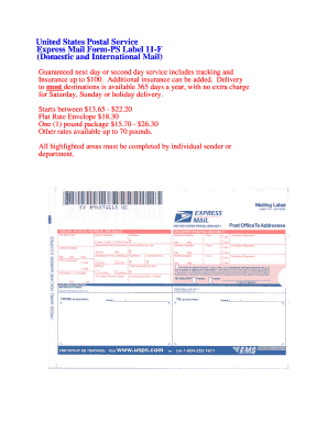 United States Postal Service Express Mail Form PS Label 11 F Purchasing Cmich