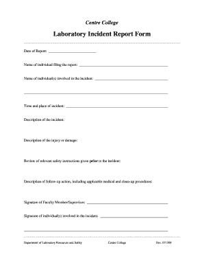 Laboratory Incident Report Example  Form