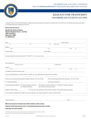 Chamberlain College of Nursing Transcript Request  Form