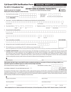 Cal Grant Gpa Verification Form Fillable Online