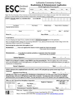 Laguardia Community College Readmission  Form