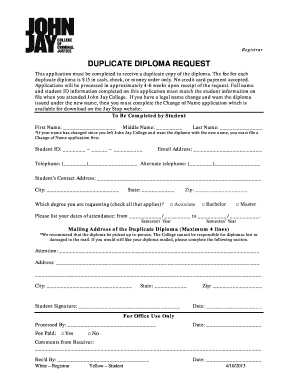 John Jay Duplicate Diploma Form