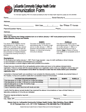  Laguardia Community College Immunization Form 2006