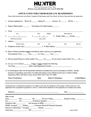 Hunter Readmission  Form