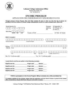 Lehman College Encore Program Form