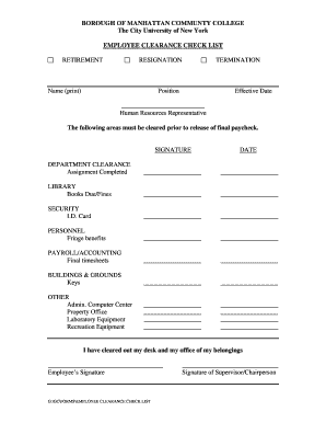 Clearance for Resignation  Form
