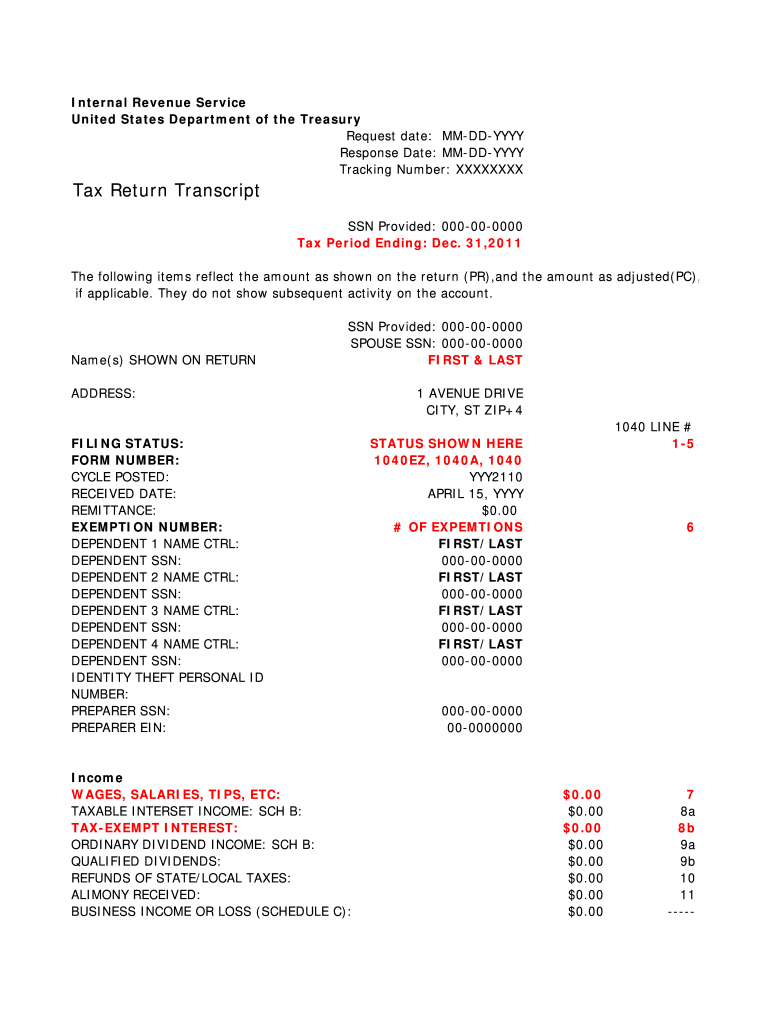 Tax Transcript  Form