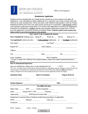 John Jay Readmission  Form