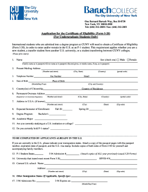 Application for the Certificate of Eligibility Form I 20 Baruch College Baruch Cuny