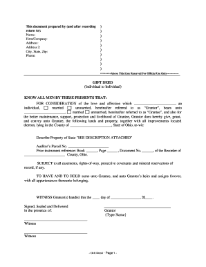 Ohio Gift Deed for Individual to Individual  Form