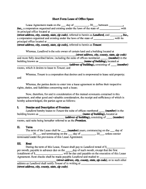 Short Form Lease of Office Space Real Estate Rental