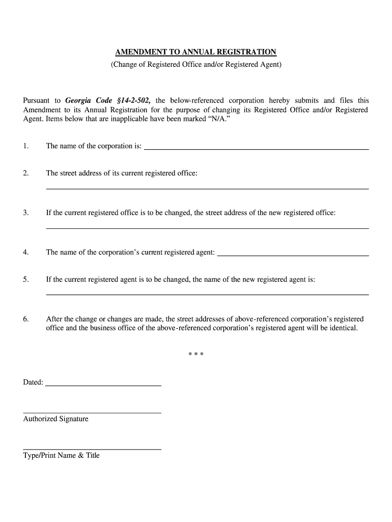 Georgia Change of Registered Agent  Form