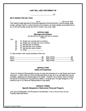 New York Last Will and Testament for Other Persons  Form