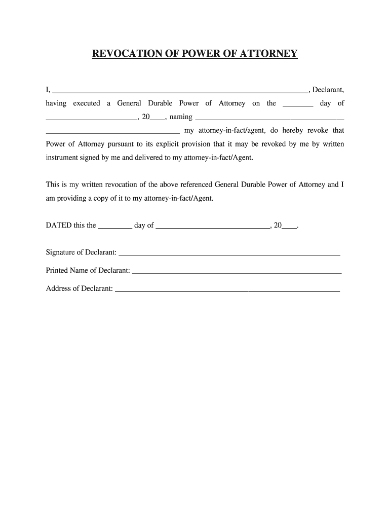 Revocation of Special Power of Attorney Sample  Form