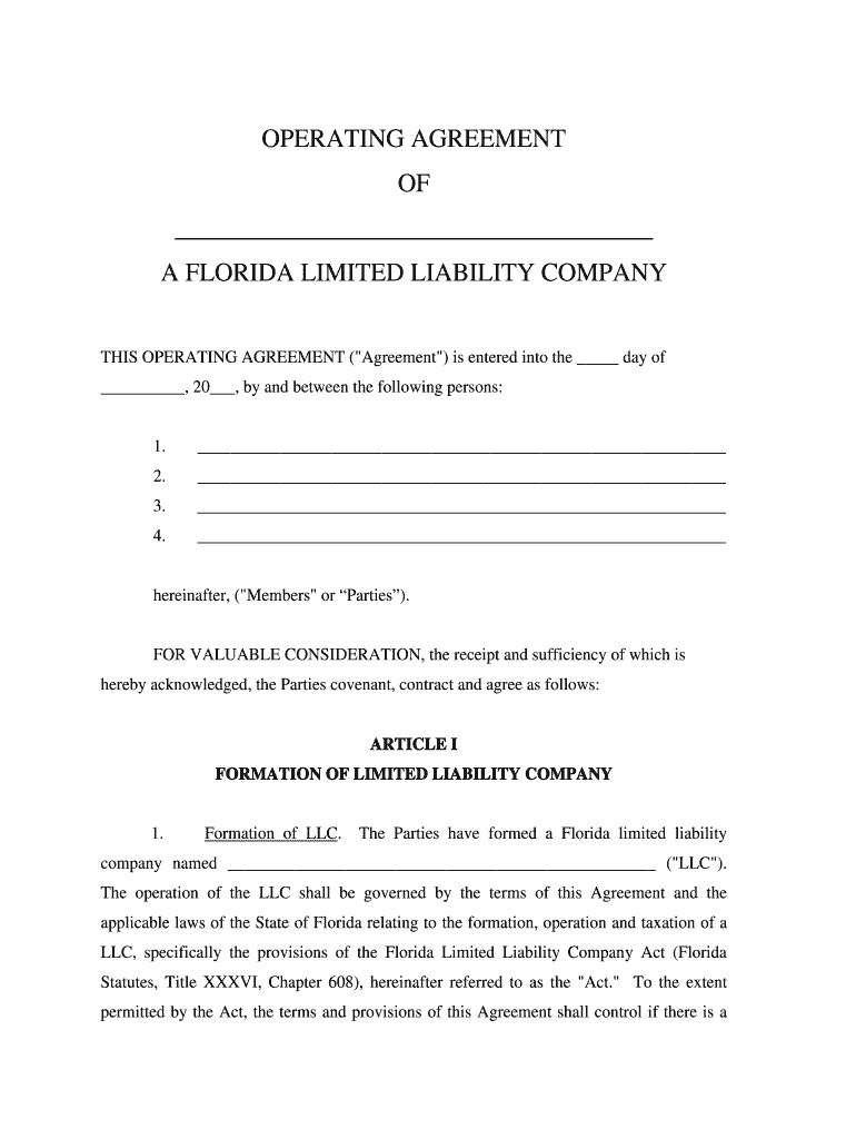 Operating Agreement Llc Florida  Form