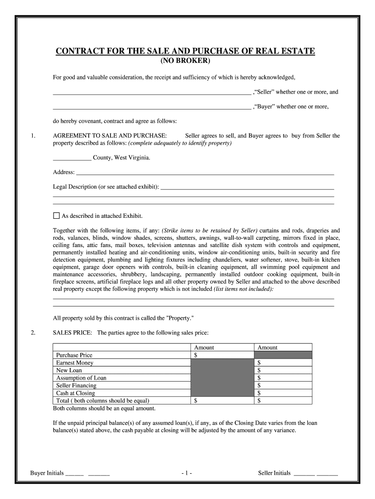 West Virginia Real Estate Contract Form