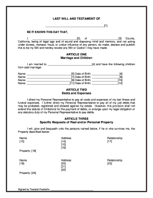 California Legal Last Will and Testament Form for Married Person with Adult and Minor Children