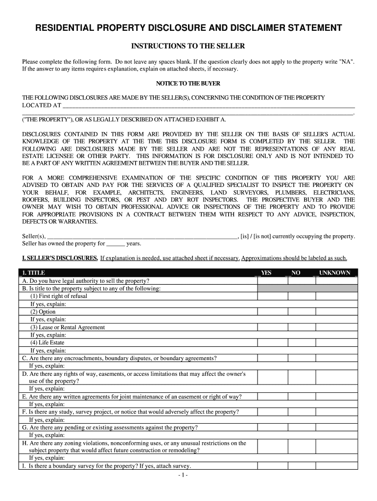 New Hampshire Residential Real Estate Sales Disclosure Statement  Form